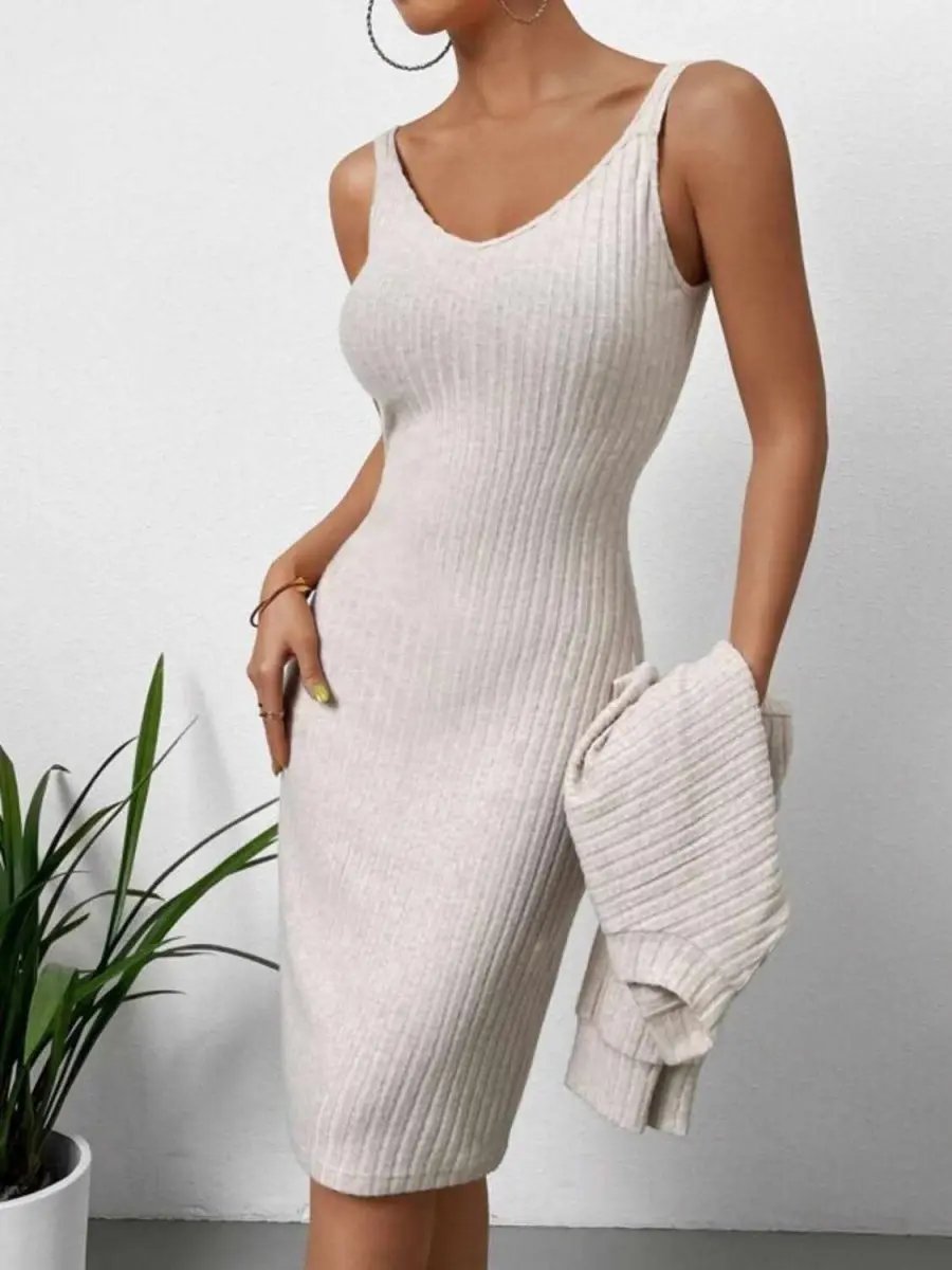 Mock Neck Long Sleeve Top with Wide Strap Dress Combo Set - Love Salve